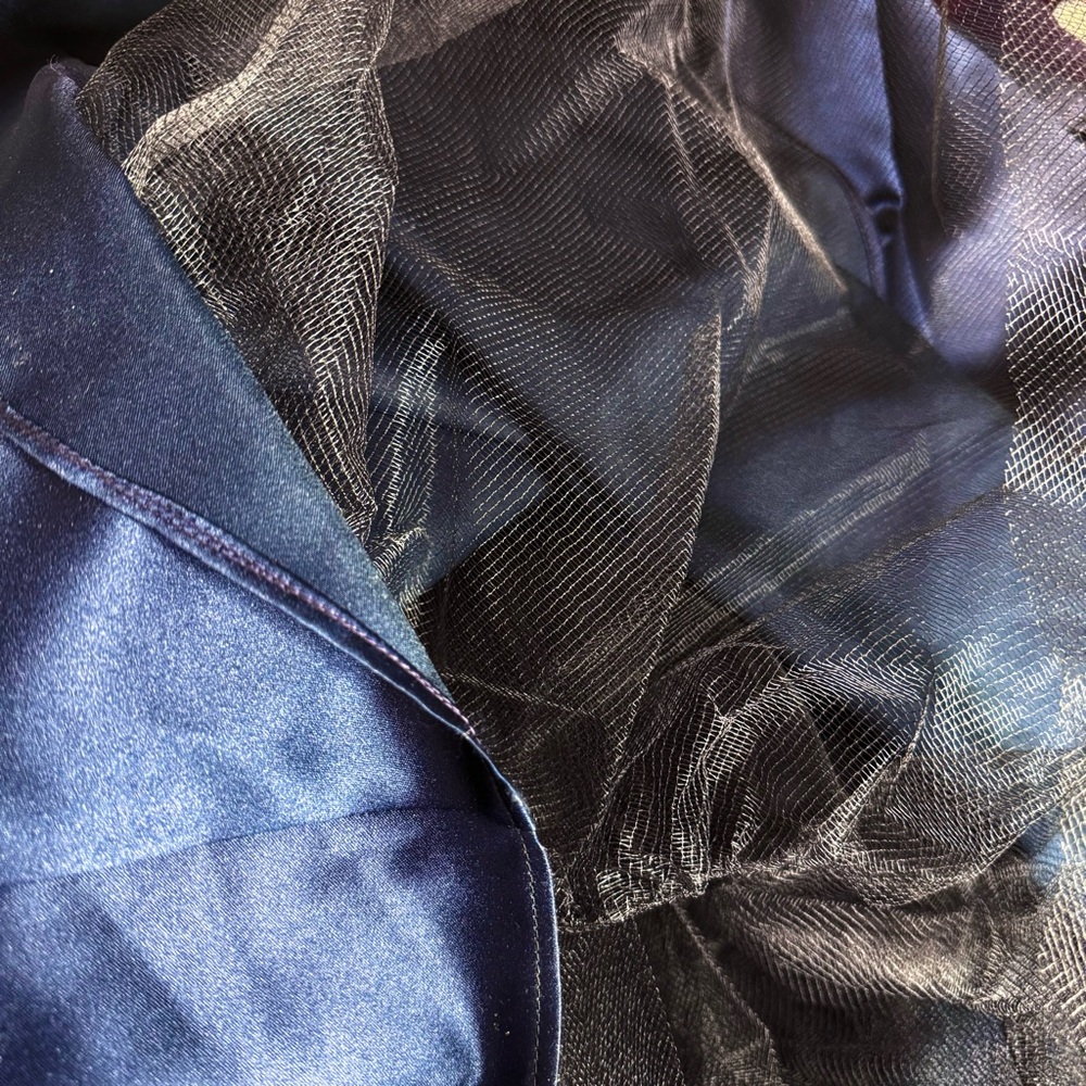 JESSICA McCLINTOCK Navy Satin Floor Length Prom Dress Size 10 Satin Rose Formal - Picture 13 of 16